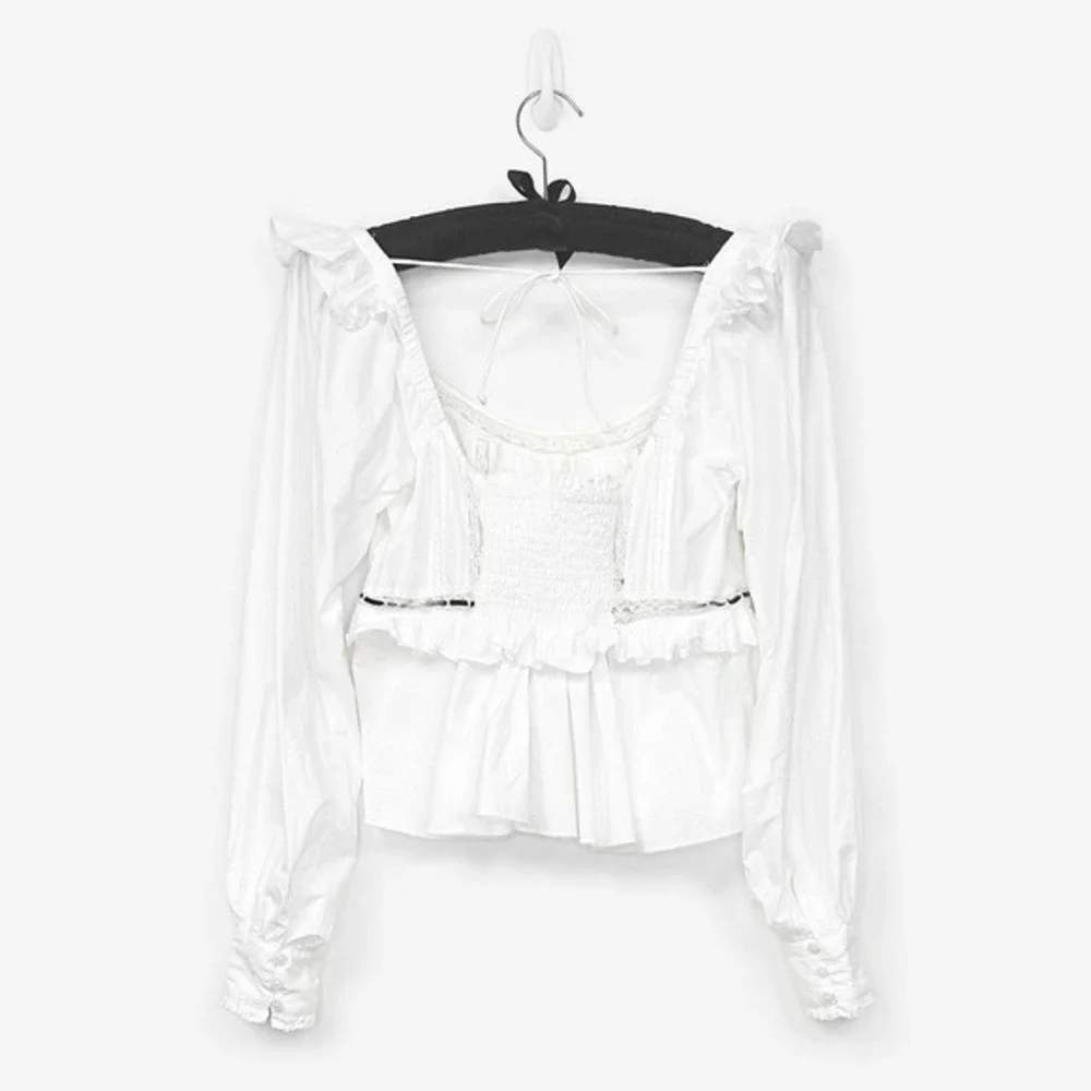 Free People White Peasant Peplum Blouse with Black Trim
